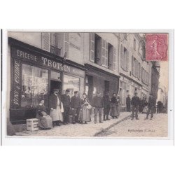 GALLARDON : epicerie trottin mercerie vins & cidre, articles chasse, personnages - etat (recollée)