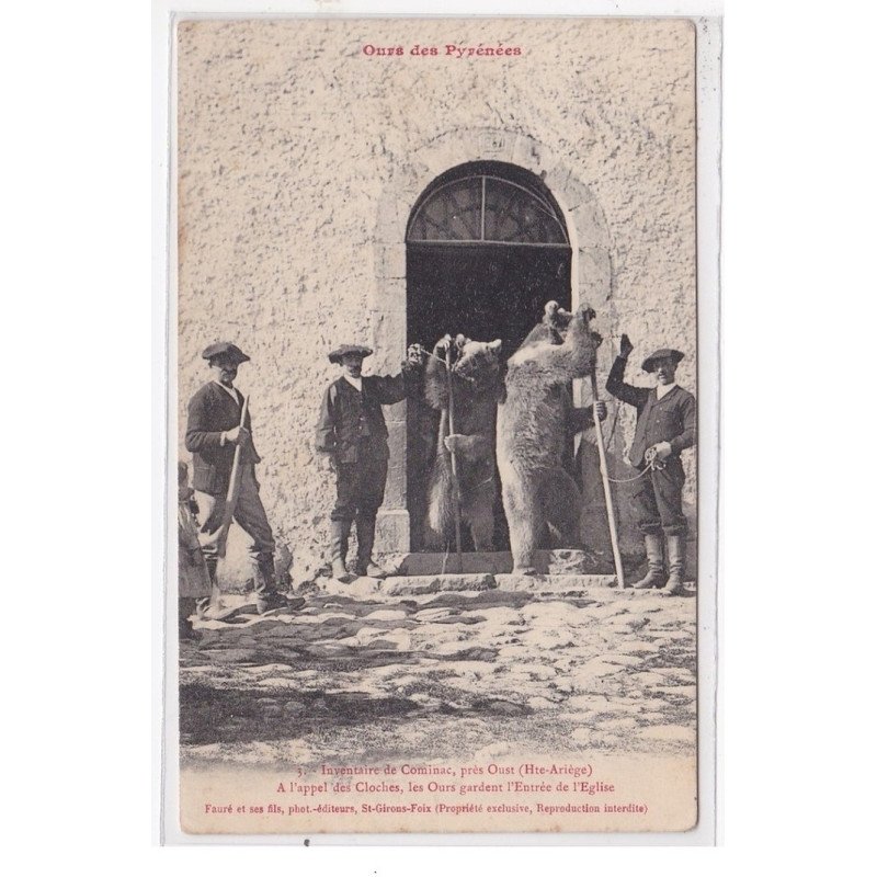 COMINAC : inventaire de cominac, a l'appel des cloches les ours gardent l'entrée de l'eglise - etat (traces)