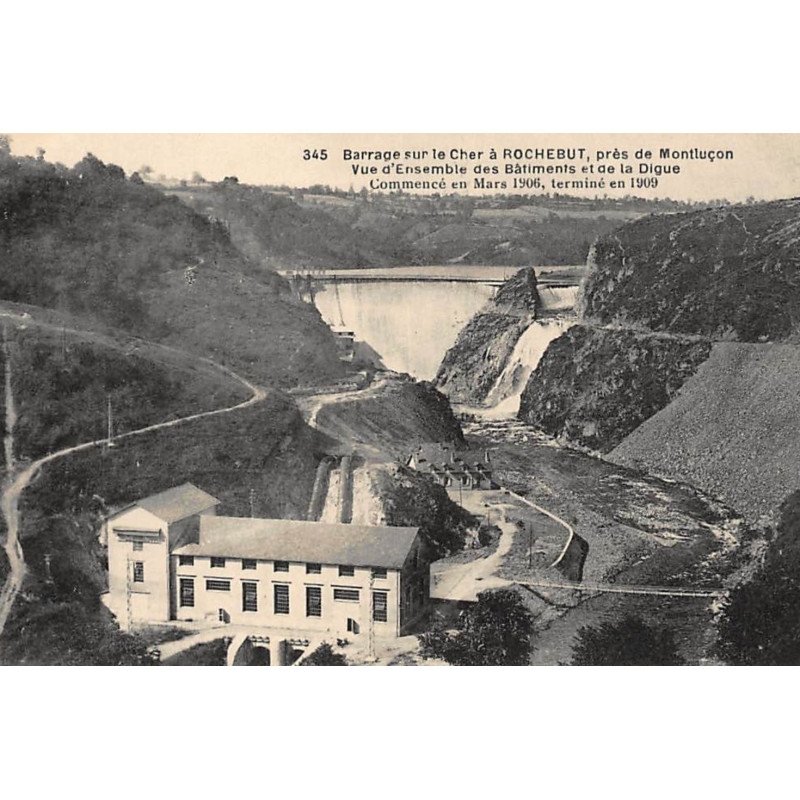 ROCHEBUT : vue d'ensemble des batiments et de la digue commencé en mars 1906 - tres bon etat