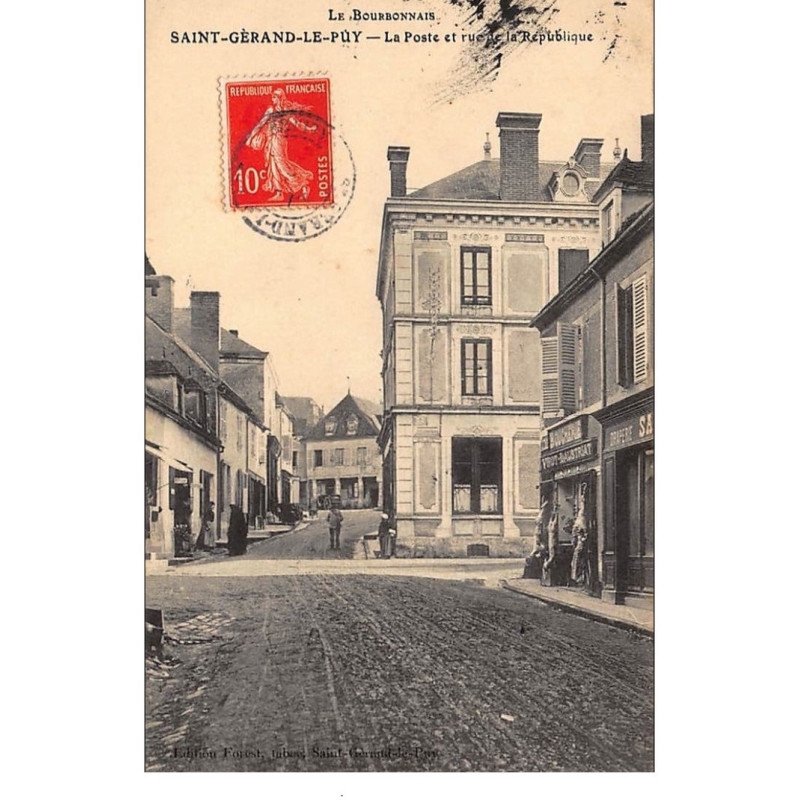 SAINT-GERAND-le-PUY : la poste et rue de la republique - etat