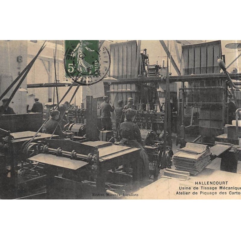 HALLENCOURT : usine de tissage mecanique atelier de piquage des cartons - etat