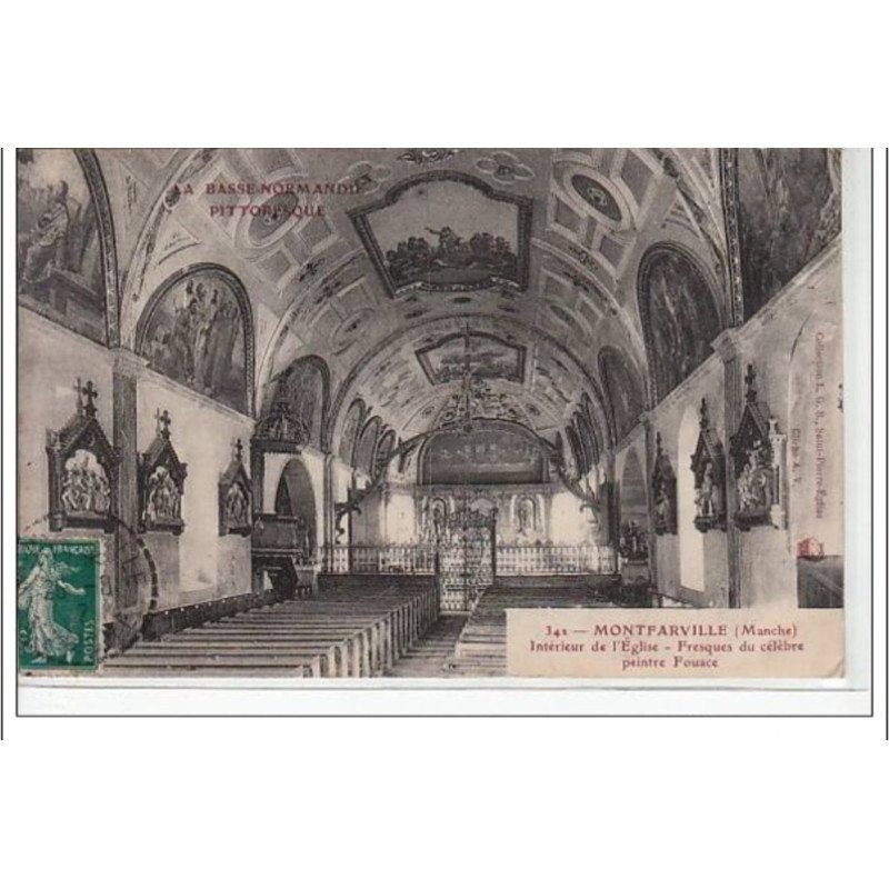 MONTFARVILLE - intérieur de l'église - fresques du peintre Fouace - très bon état