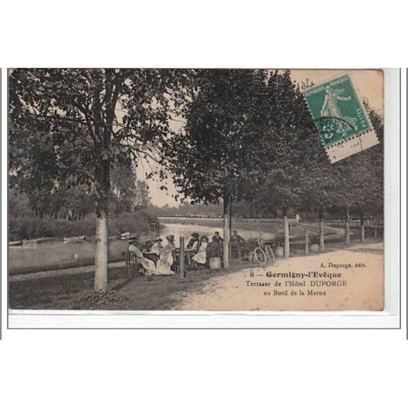 GERMIGNY L'EVEQUE - Terrasse de l'hôtel Duporge au bord de la Marne - très bon état