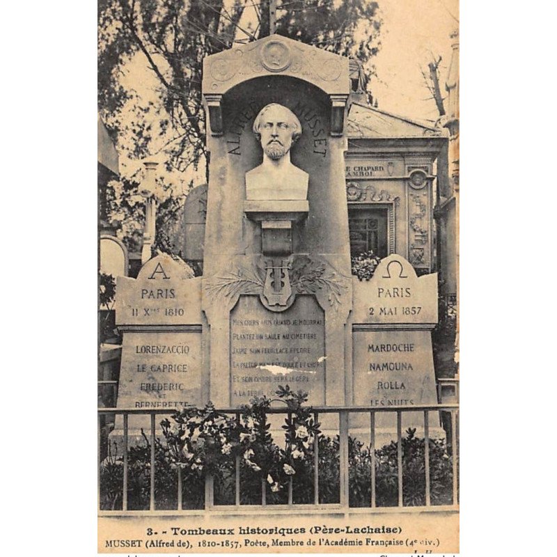 PARIS : tombeaux historiques pere-lachaise Alfred de Musset - tres bon etat