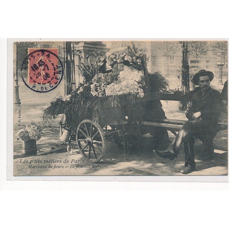PARIS : les petits metiers de paris, marchand de fleurs, le fleuriste ambulant - tres bon etat