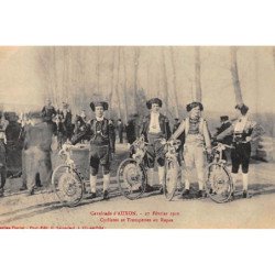 AUXON : 27 fevrier 1910 cyclistes et trompettes au repos - tres bon etat