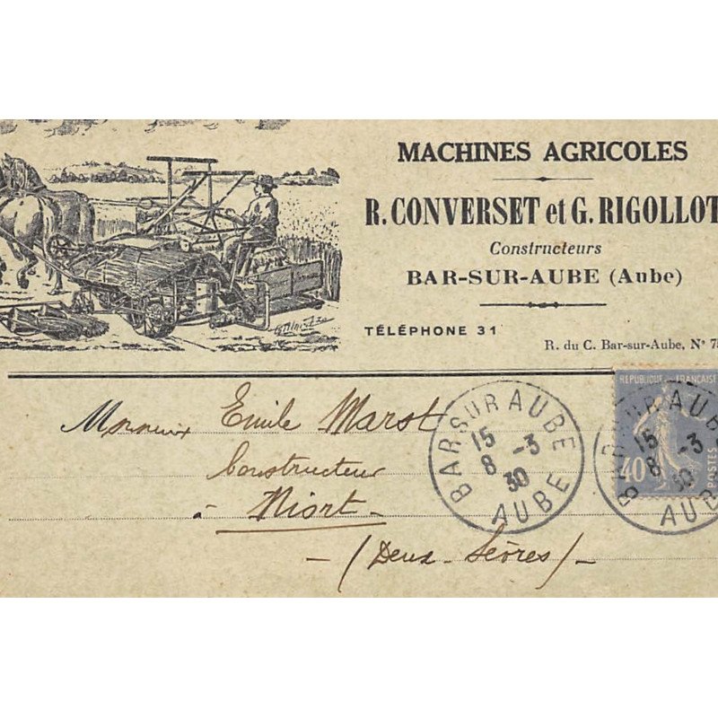 BAR-sur-AUBE :machines agricoles, R. Converset et g. rigollot - tres bon etat