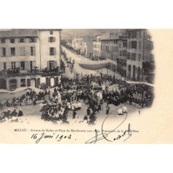 MILLAU : avenue de rodez et place du mandaroux vers 1860, procession de la fete-dieu - tres bon etat