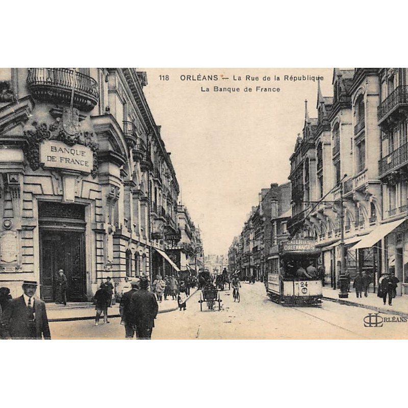 ORLEANS : la rue de la republique la banque de france - etat
