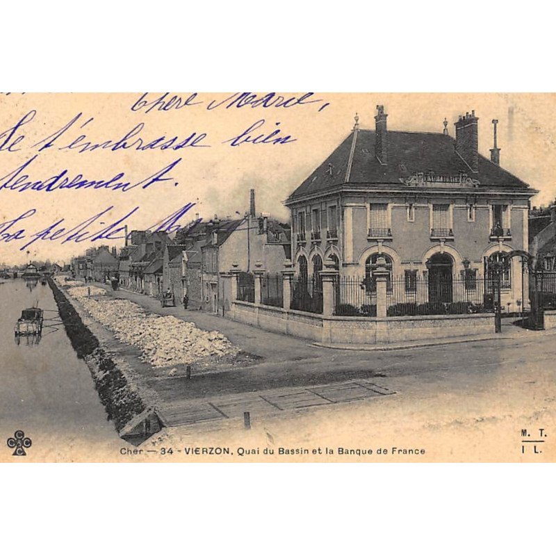 VIERZON : quai du bassin et la banque de france - tres bon etat
