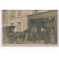 CARTE PHOTO A LOCALISER : Boulangerie Cherrier, attelage, personnages - tres bon etat