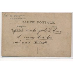 CARTE PHOTO A LOCALISER : restaurant quantin, plat du jour, vins, liqueurs, apéro, personnages - tres bon etat