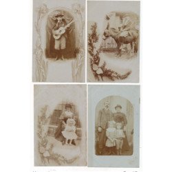 CARTE PHOTO A LOCALISER : 4CPA artiste guitare espana âne famille - tres bon etat