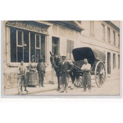 CARTE PHOTO A LOCALISER : boulangerie, attelage, personnages, vélo - tres bon etat