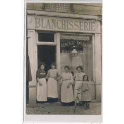 CARTE PHOTO A LOCALISER : paris(?) blanchisserie leplat, glacage americain housses et rideaux, vélo - tres bon etat