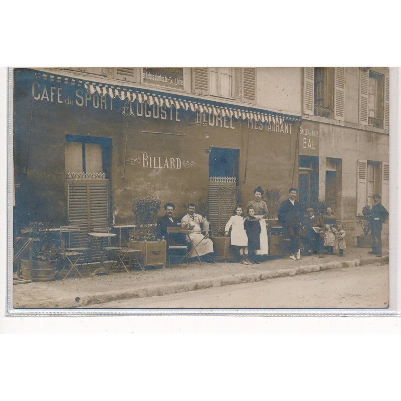 CARTE PHOTO A LOCALISER : paris(?) café du sport auguste morel restaurant billard salle pour noces bal - tres bon etat