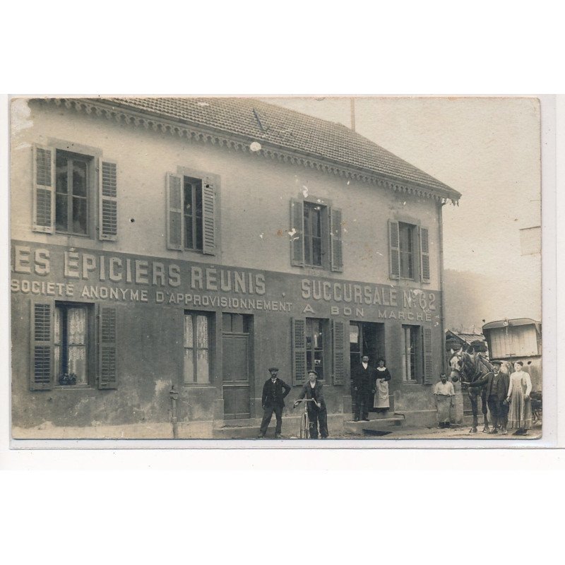 CARTE PHOTO A LOCALISER : les epiciers réunis societe anonyme d'approvisionnement à bon marché - tres bon etat