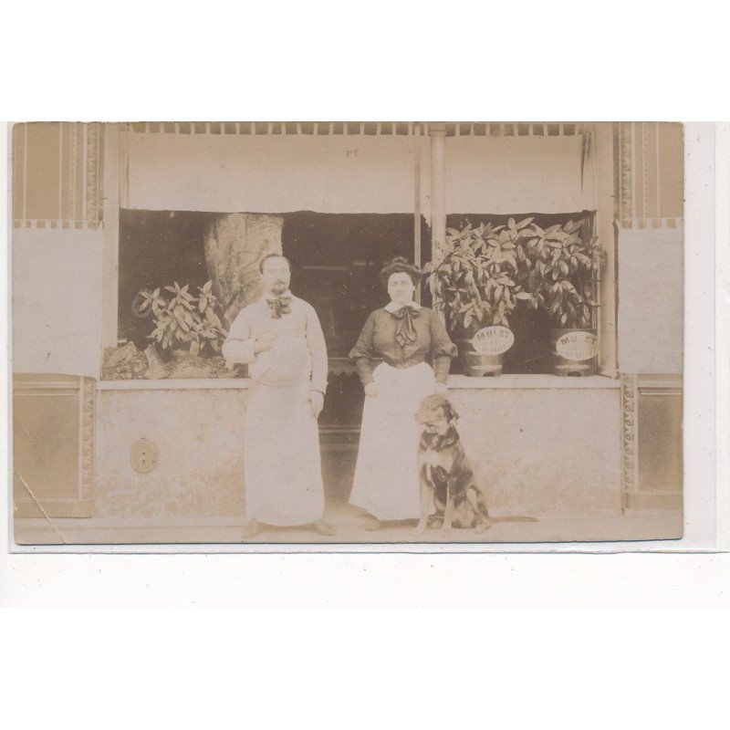 CARTE PHOTO A LOCALISER : paris(?) boucherie, mulet de qualité - etat