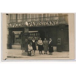 CARTE PHOTO A LOCALISER : pompe à essence, epicerie parisienne, mobiloil - tres bon etat