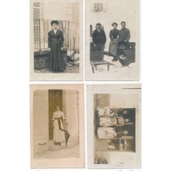 CARTE PHOTO A LOCALISER : magasin, personnages, 4 CPA - tres bon etat