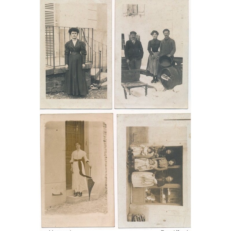 CARTE PHOTO A LOCALISER : magasin, personnages, 4 CPA - tres bon etat