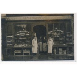 CARTE PHOTO A LOCALISER : epicerie et comestibles sardines conserves chocolat express grondard amieux freres paris(?)