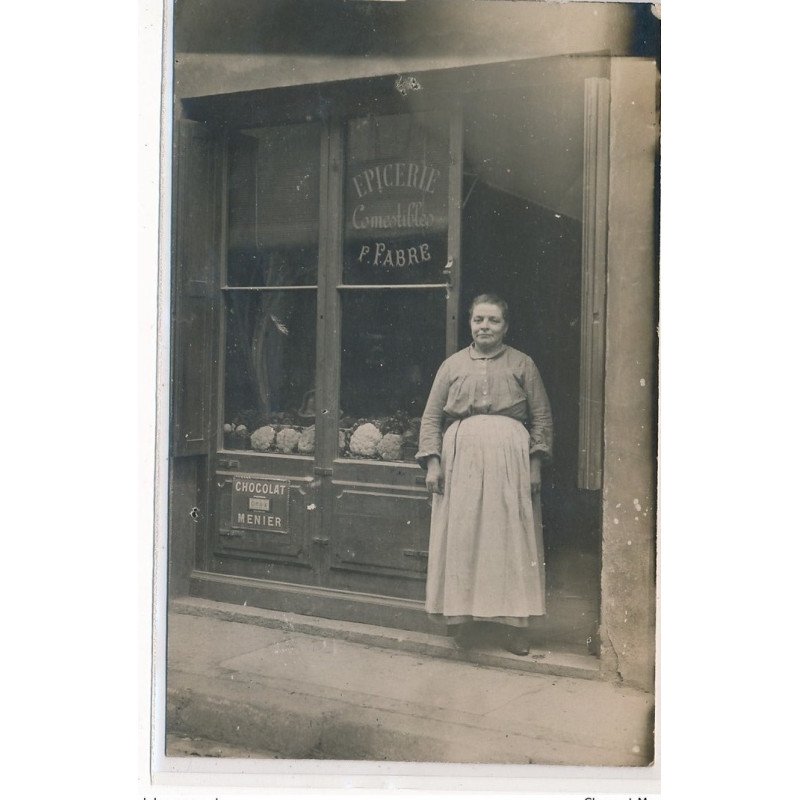 CARTE PHOTO A LOCALISER : 48-50 rue du pont(?) aude(?), epicerie comestibles, F. Fabre - tres bon etat