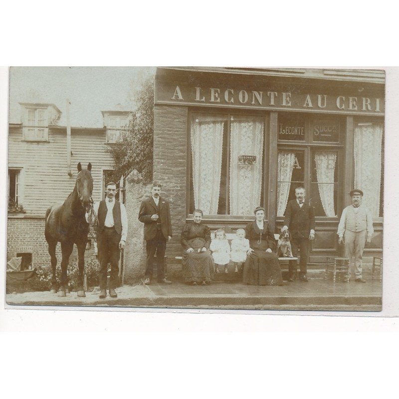 CARTE PHOTO A LOCALISER : café au cerisier, Leconte, cheval - tres bon etat
