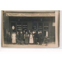 CARTE PHOTO A LOCALISER : paris(?) café, trotinette, maison gauvin, restaurant "au buisson ardent" - etat