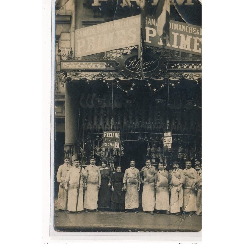 CARTE PHOTO A LOCALISER : paris(?) boucherie - etat