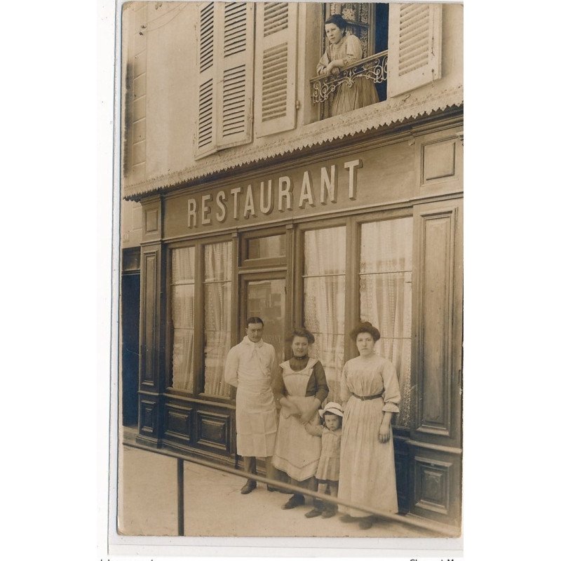 CARTE PHOTO A LOCALISER : paris(?) restaurant, café, personnages - etat