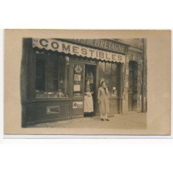 CARTE PHOTO A LOCALISER : paris(?) comestibles, publicité Kub Miror - tres bon etat