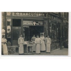 CARTE PHOTO A LOCALISER : paris(?) Charcuterie conserves sardines amieux et freres publicité - tres bon etat