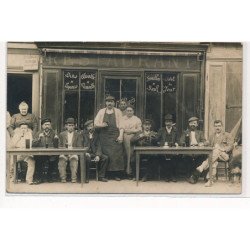 CARTE PHOTO A LOCALISER : paris(?) pages, restaurant vins liqueurs absinthe vermouth, apéro - tres bon etat