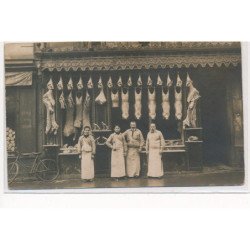 CARTE PHOTO A LOCALISER : paris(?) boucherie, vins et liqueurs - tres bon etat