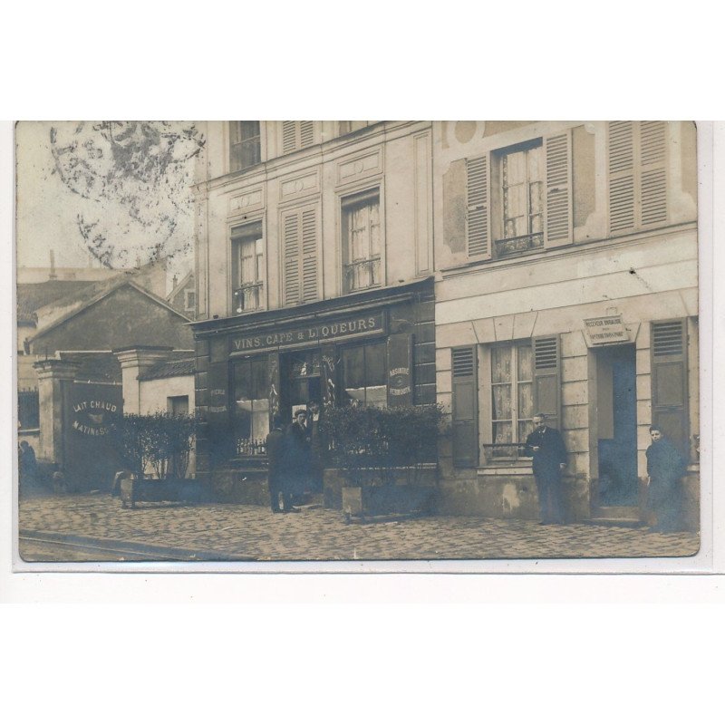 CARTE PHOTO A LOCALISER : paris(?) vins cafe et liqueurs, absinthe - tres bon etat