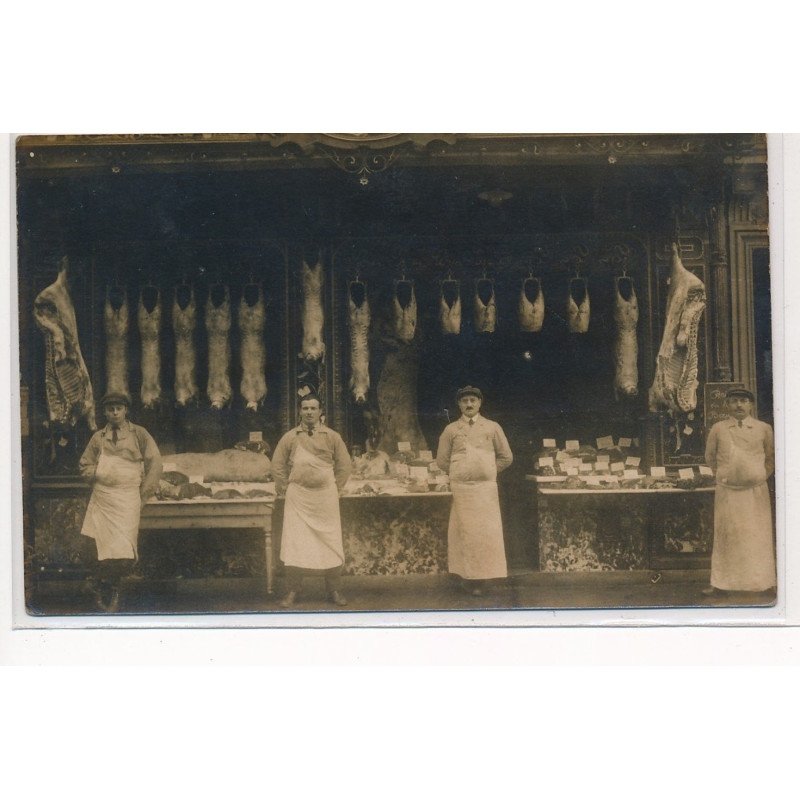 CARTE PHOTO A LOCALISER : paris(?) boucherie nouvelle rue mouffetard(?) - tres bon etat