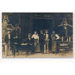 CARTE PHOTO A LOCALISER : paris(?) maison marquet, café vins et liqueurs - tres bon etat