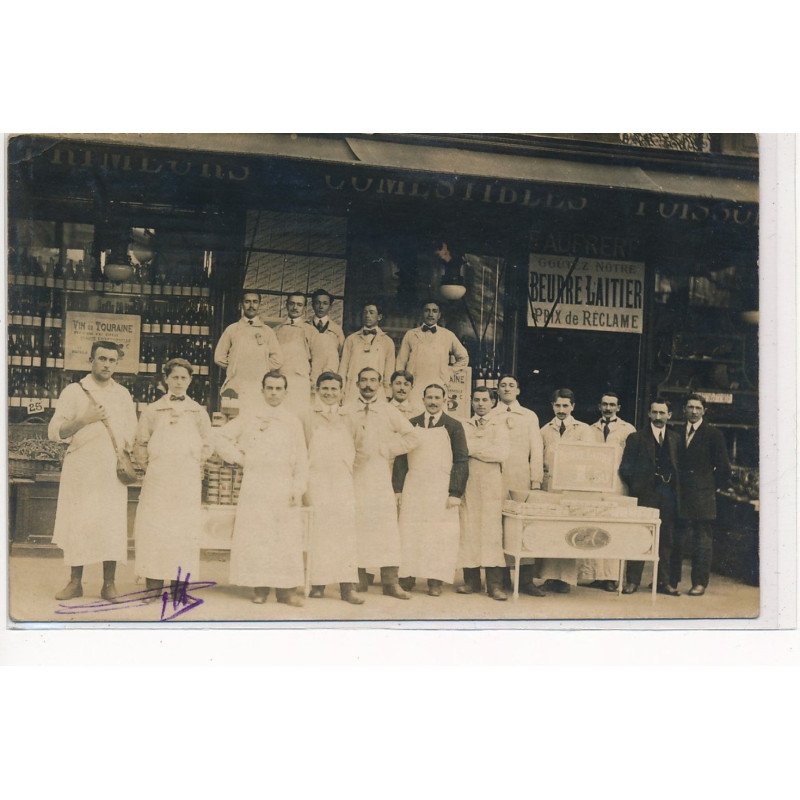 CARTE PHOTO A LOCALISER : paris(?) aufrere, epicerie, goûtez notre beurre laitier - tres bon etat
