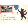 ILLUSTRATEUR RENé - ISLE JOURDAIN - CHAT NOIR : je pense bien a  vous ! - tres bon etat