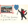 ILLUSTRATEUR RENé - ISLE JOURDAIN - CHAT NOIR : je pense bien a  vous ! - tres bon etat