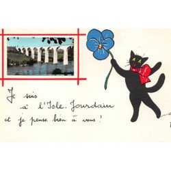 ILLUSTRATEUR RENé - ISLE JOURDAIN - CHAT NOIR : je pense bien a  vous ! - tres bon etat