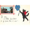 ILLUSTRATEUR RENé - ISLE JOURDAIN - CHAT NOIR : je pense bien a  vous ! - tres bon etat