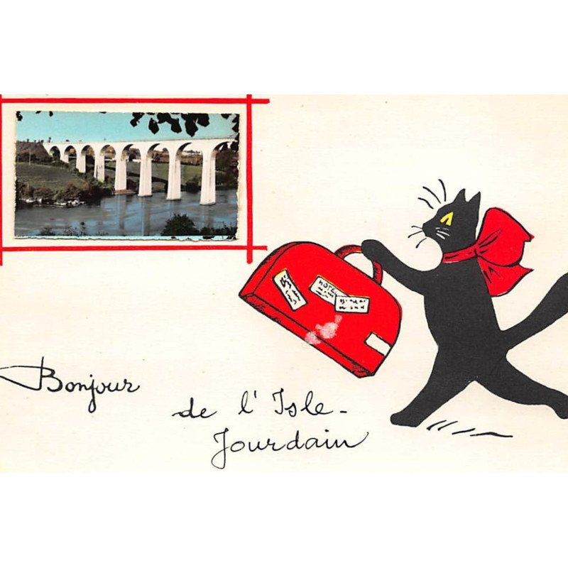 ILLUSTRATEUR RENé - ISLE JOURDAIN - CHAT NOIR : bonjour - tres bon etat