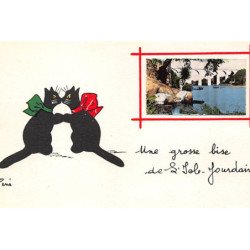 ILLUSTRATEUR RENé - ISLE JOURDAIN - CHAT NOIR : une grosse bise - tres bon etat