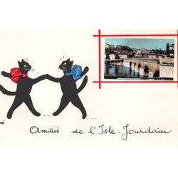 ILLUSTRATEUR RENé - ISLE JOURDAIN - CHAT NOIR : amitiés - tres bon etat