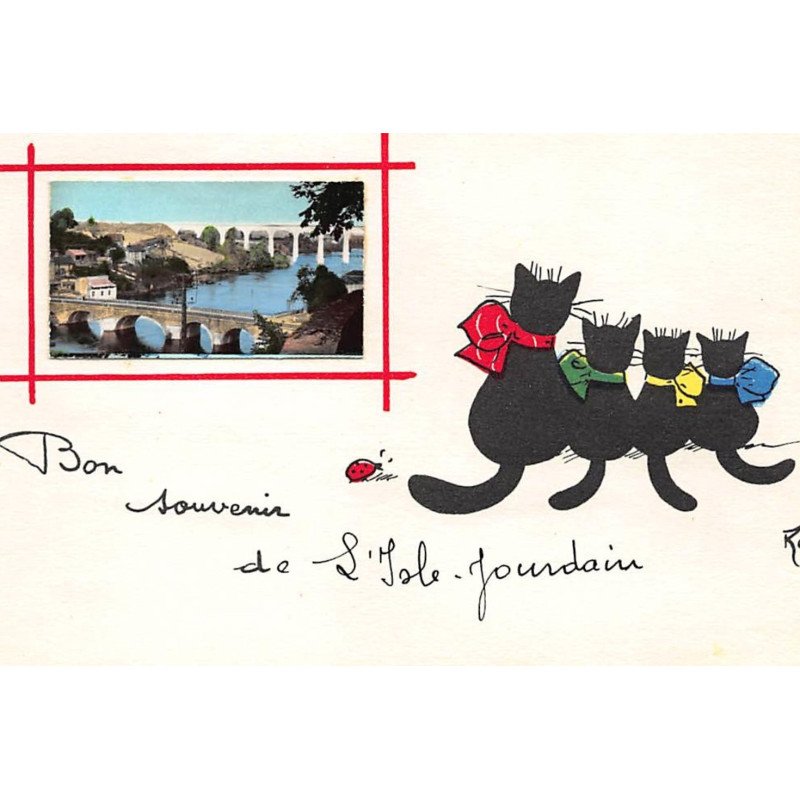 ILLUSTRATEUR RENé - ISLE JOURDAIN - CHAT NOIR : bon souvenir - tres bon etat