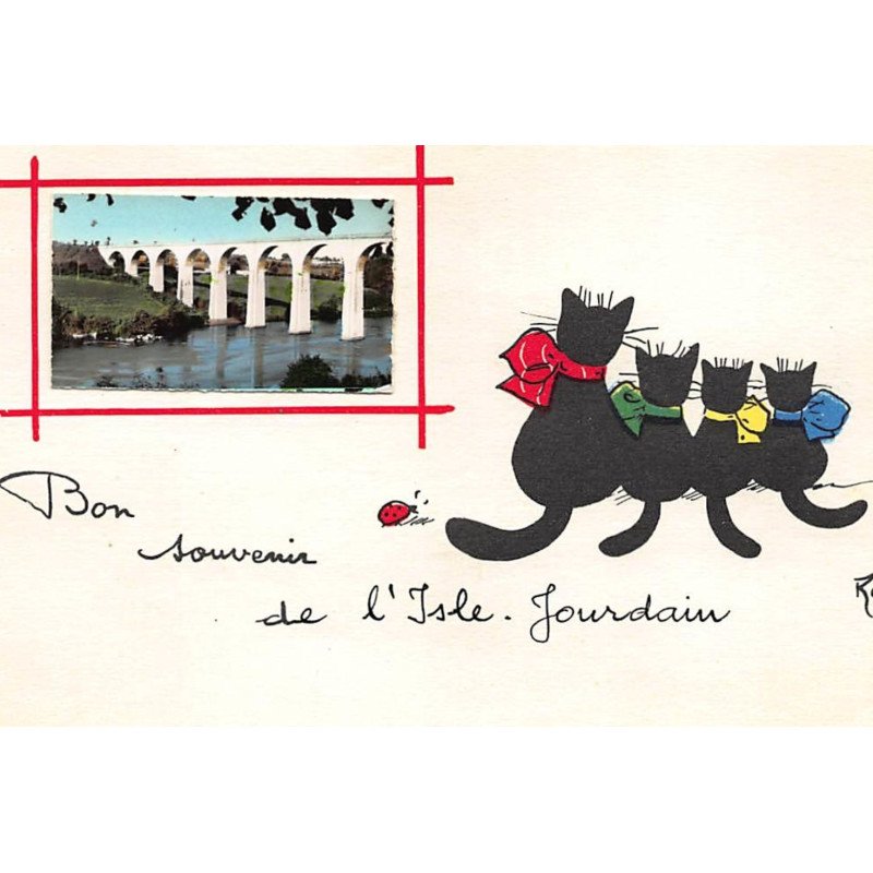 ILLUSTRATEUR RENé - ISLE JOURDAIN - CHAT NOIR : bon souvenir - tres bon etat