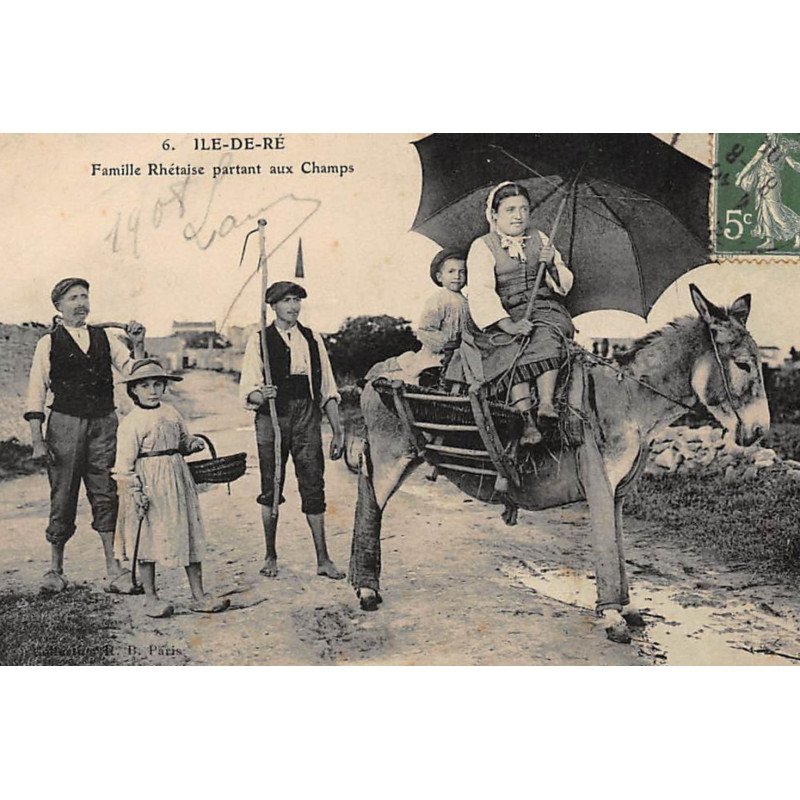 ILE-de-RE : famille rhétaise parant aux champs, âne - tres bon etat
