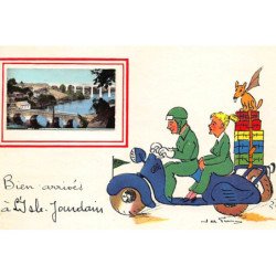 ISLE JOURDAIN : illustration Jean de Pressac, bien arrivés, moto - tres bon etat